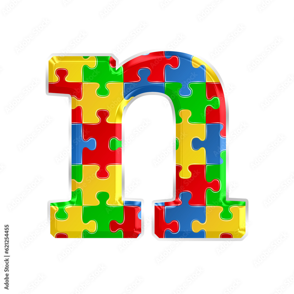 Fototapete colorful puzzle alphabet letter n, isolated on transparent background, lowercase. this is a part of 