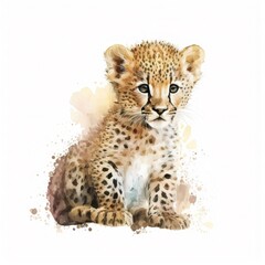 A watercolor painting of a baby cheetah created with Generative AI technology