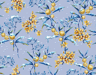 Before Winter floral Garden Botaical Hand drawn Watercolor Illustration Seamless pattern , Design for fashion , fabric, textile, wallpaper , wrapping and all prints .