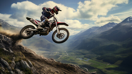 Biker in the mountains, jump, spectacular, cross