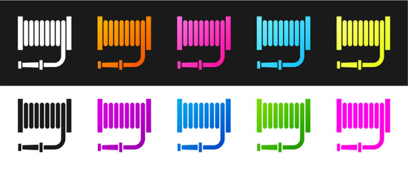 Set Fire hose reel icon isolated on black and white background. Vector