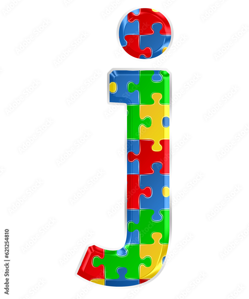 Fototapete colorful puzzle alphabet letter j, isolated on transparent background, lowercase. this is a part of 