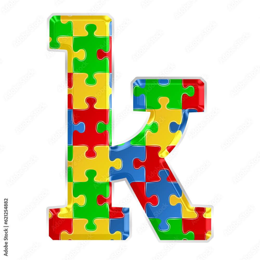 Fototapete colorful puzzle alphabet letter k, isolated on transparent background, lowercase. this is a part of 