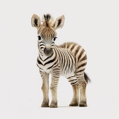 A baby zebra standing on a white surface created with Generative AI technology