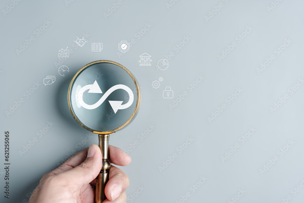 Aufkleber infinity symbol with technology global marketing online in business connection network economy strat