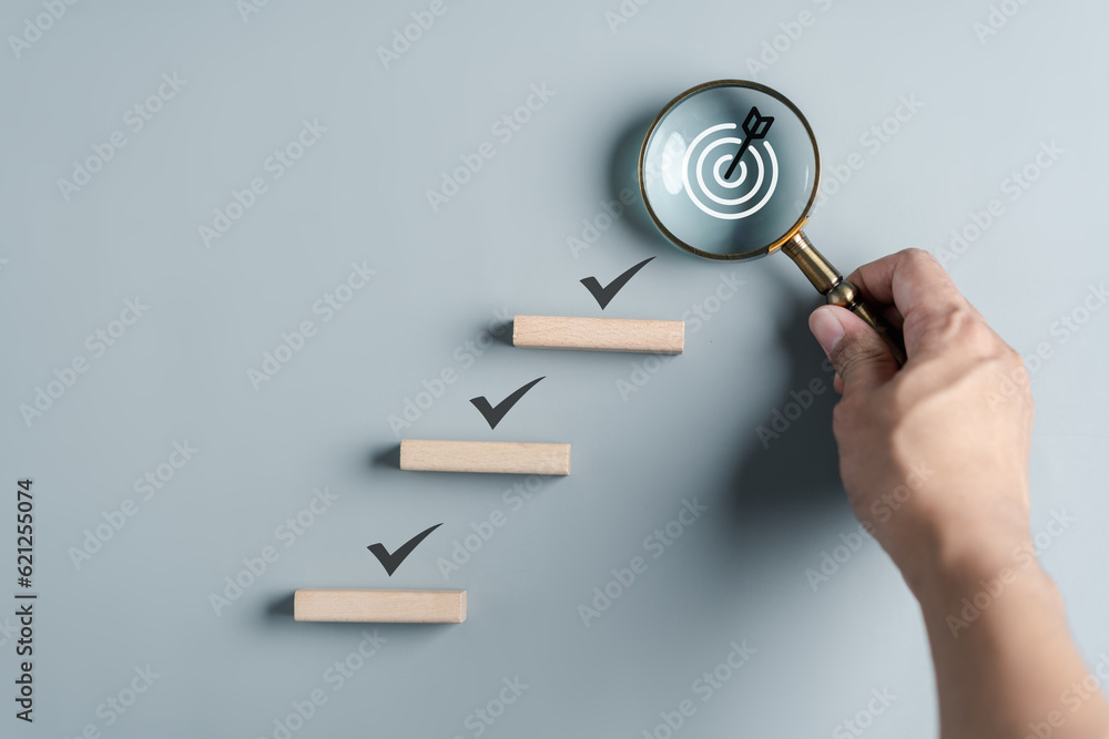 Poster checklist business target marketing quality management with quality assurance and improvement. stand