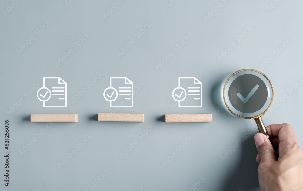 Poster checklist business target marketing quality management with quality assurance and improvement. stand