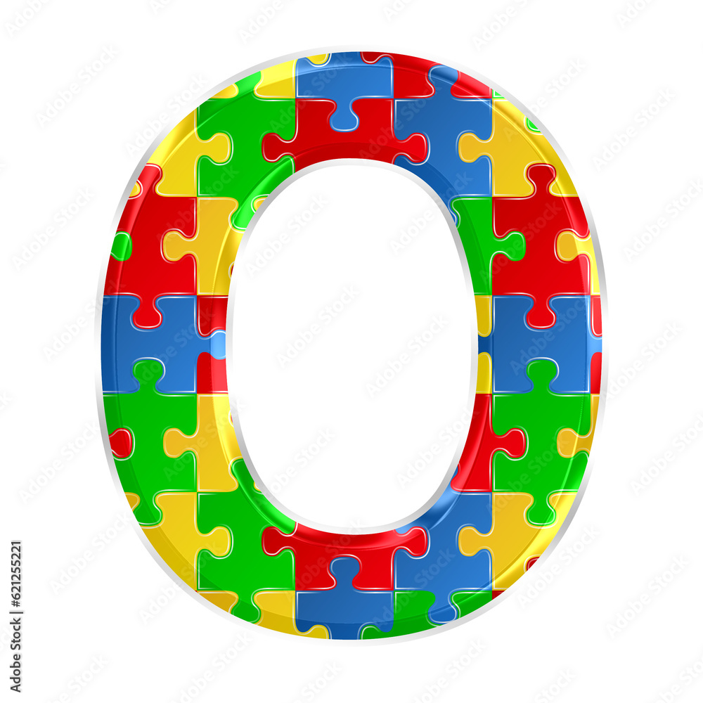 Fototapete colorful puzzle alphabet letter o, isolated on transparent background, uppercase. this is a part of 