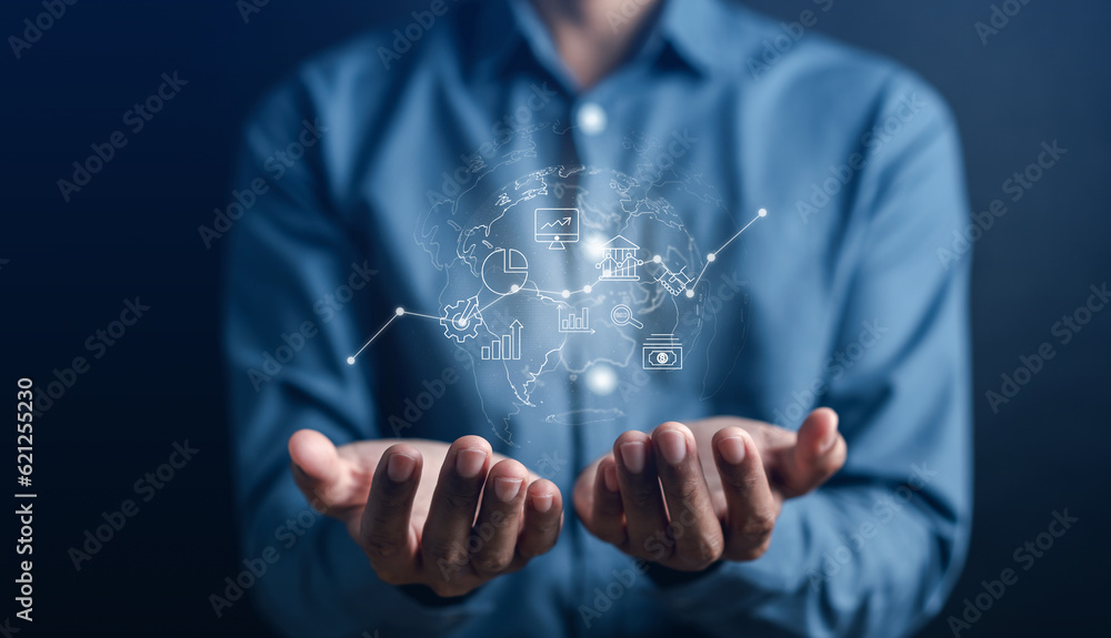Leinwandbilder global business analytics investment technology planning development leadership and customer target 