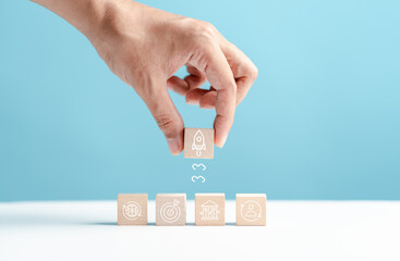 Business growth success achievement PDCA concept, step stair or ladder for planning development...