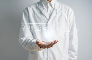 Doctor in white coat holding medical sign for positive healthcare insurance symbol concept, Mental...