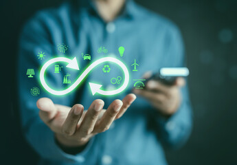 Green Infinity symbol with business economy environment sustainable for future investment growth...