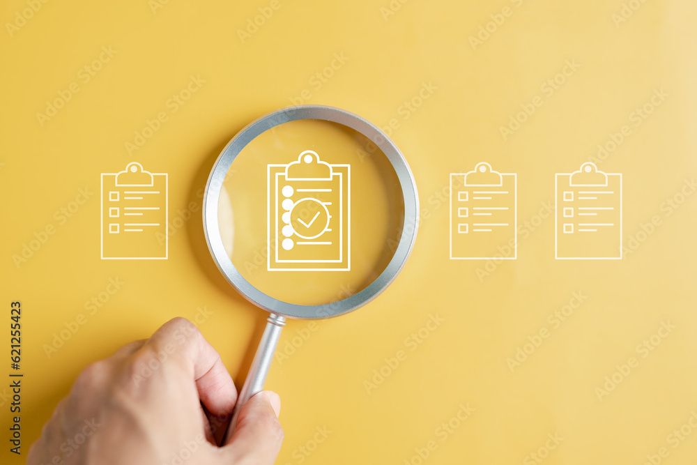 Leinwandbilder Document checking quality and approve management with Quality Assurance Standardization, certification. Document Management System, online documentation database manage files...