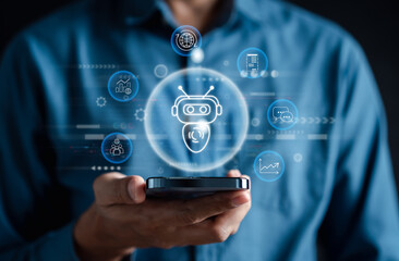 Businessman using ai technology. chat bot with AI Artificial Intelligence generate. Futuristic...