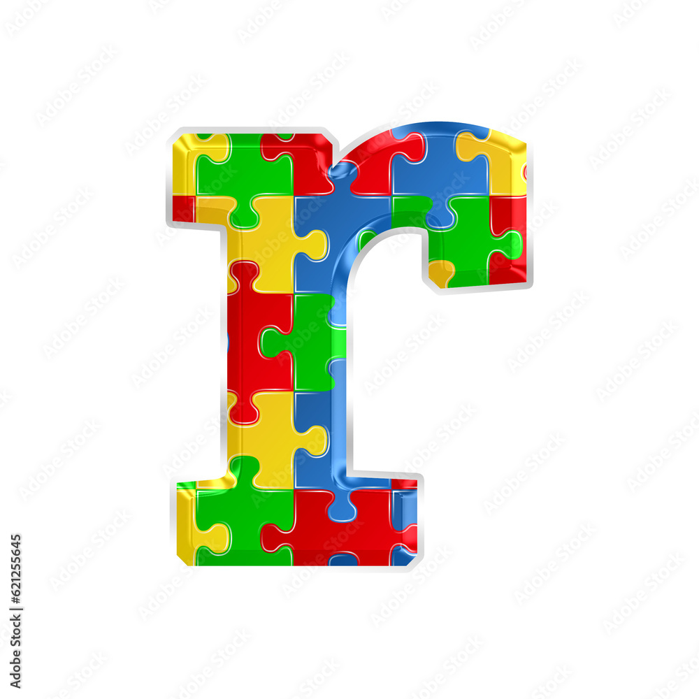 Fototapete colorful puzzle alphabet letter r, isolated on transparent background, lowercase. this is a part of 
