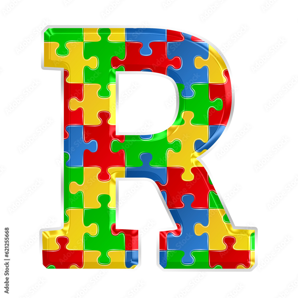 Fototapete colorful puzzle alphabet letter r, isolated on transparent background, uppercase. this is a part of 