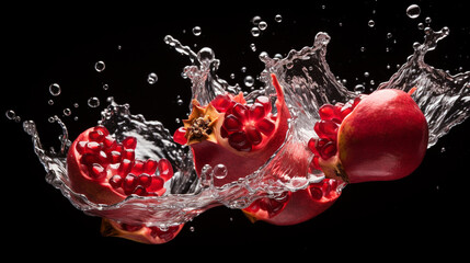 Fototapeta na wymiar A macro photograph of pomegranate seeds suspended in mid-air, frozen in a moment of motion Generative AI