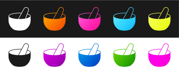 Set Witch cauldron icon isolated on black and white background. Happy Halloween party. Vector