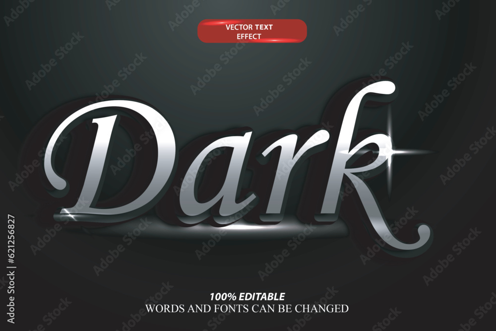 Poster vector text effect effect dark 3d with dark glossy and metallic background