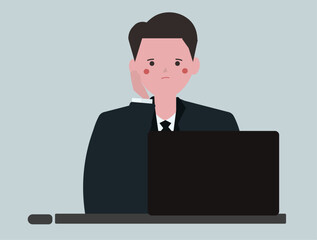 退屈そうなビジネスマン。仕事を嫌がるビジネスマン。不満。ベクターイラスト