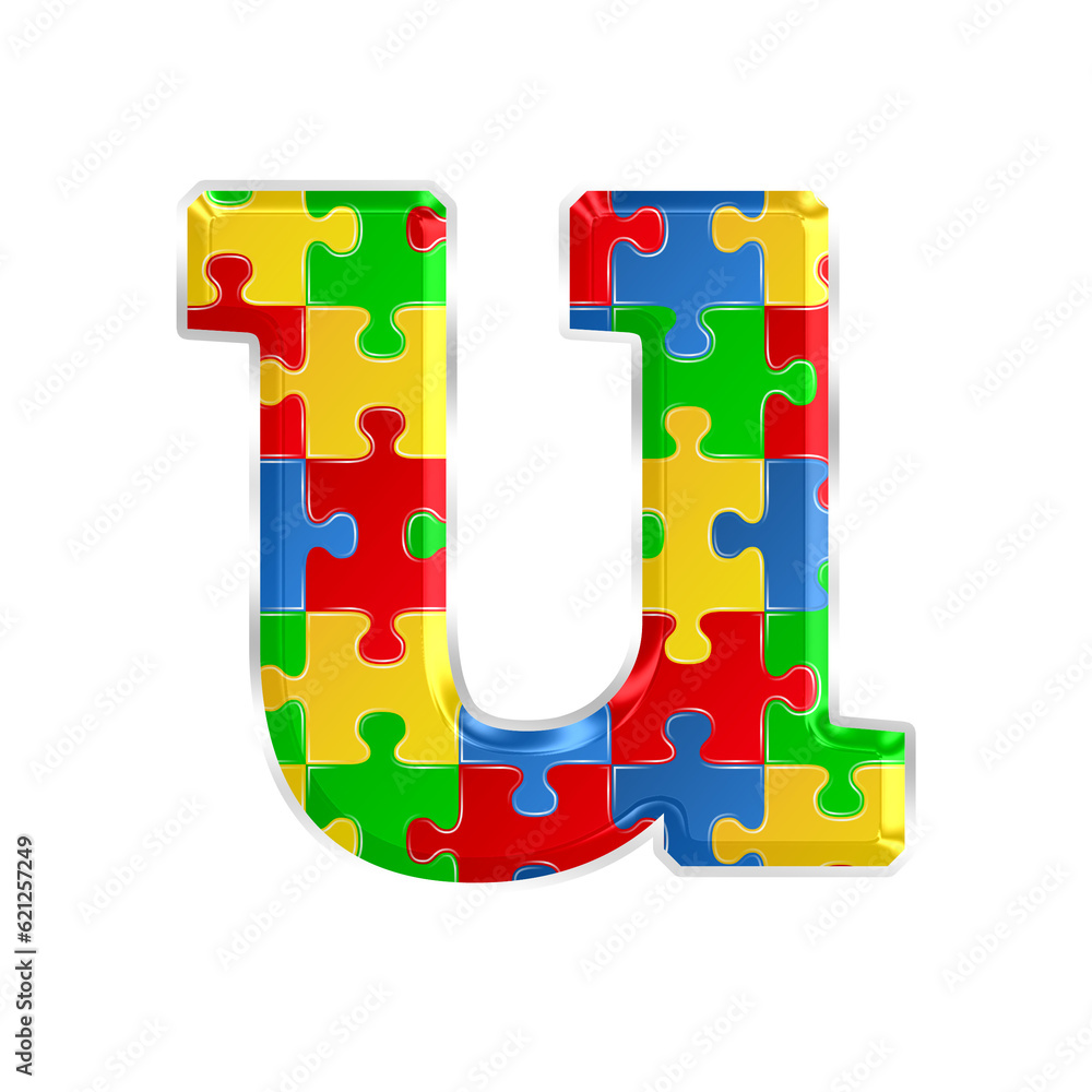 Fototapete colorful puzzle alphabet letter u, isolated on transparent background, lowercase. this is a part of 