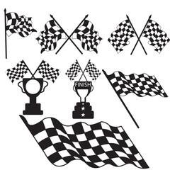 Vector black and white checkered auto racing flags and finishing tape vector set