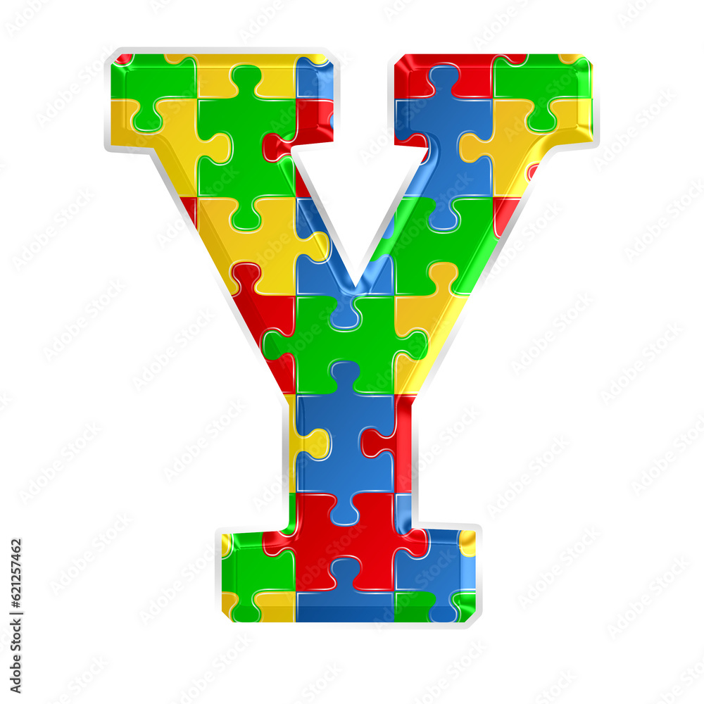 Fototapete colorful puzzle alphabet letter y, isolated on transparent background, uppercase. this is a part of 