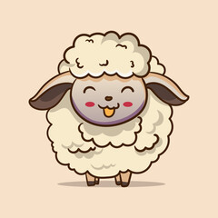 Fototapeta premium cute funny sheep on beige background Coloring Page Outline of cartoon sheep or lamb. Farm animals