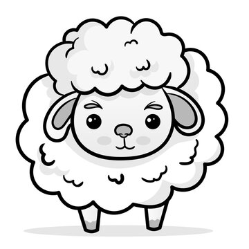 Coloring Page Outline of cartoon sheep or lamb. Farm animals. Coloring book for kids..black outline hand-drawn cartoon sheep on a white background.