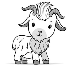 Cute Goat Cartoon Coloring Page Isolated for Kids