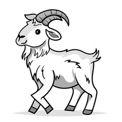 Cute Goat Cartoon Coloring Page Isolated for Kids