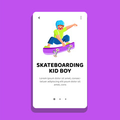 skater skateboarding kid boy vector. fun skate, sport child, board young skater skateboarding kid boy web flat cartoon illustration