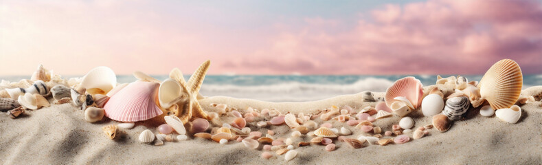 Fototapeta na wymiar beach shell tropical sand banner nature summer holiday ocean sea. Generative AI.