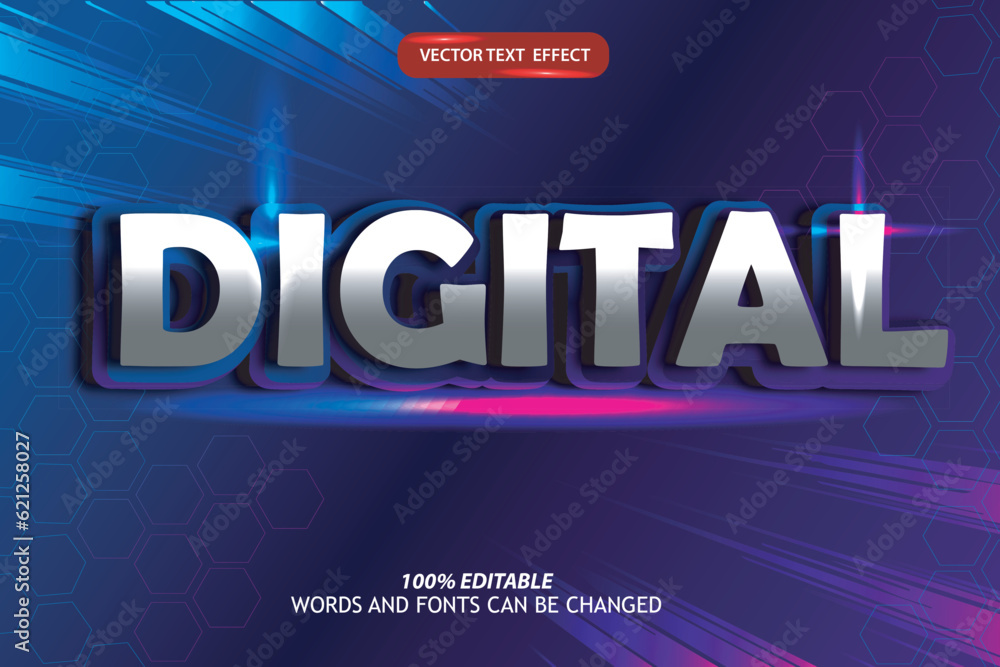 Poster vector text effect template 3d digital color metallic and background technology