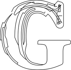 Architectural project font, technical draw style alphabet. Geometrical typography. Wireframe letter G