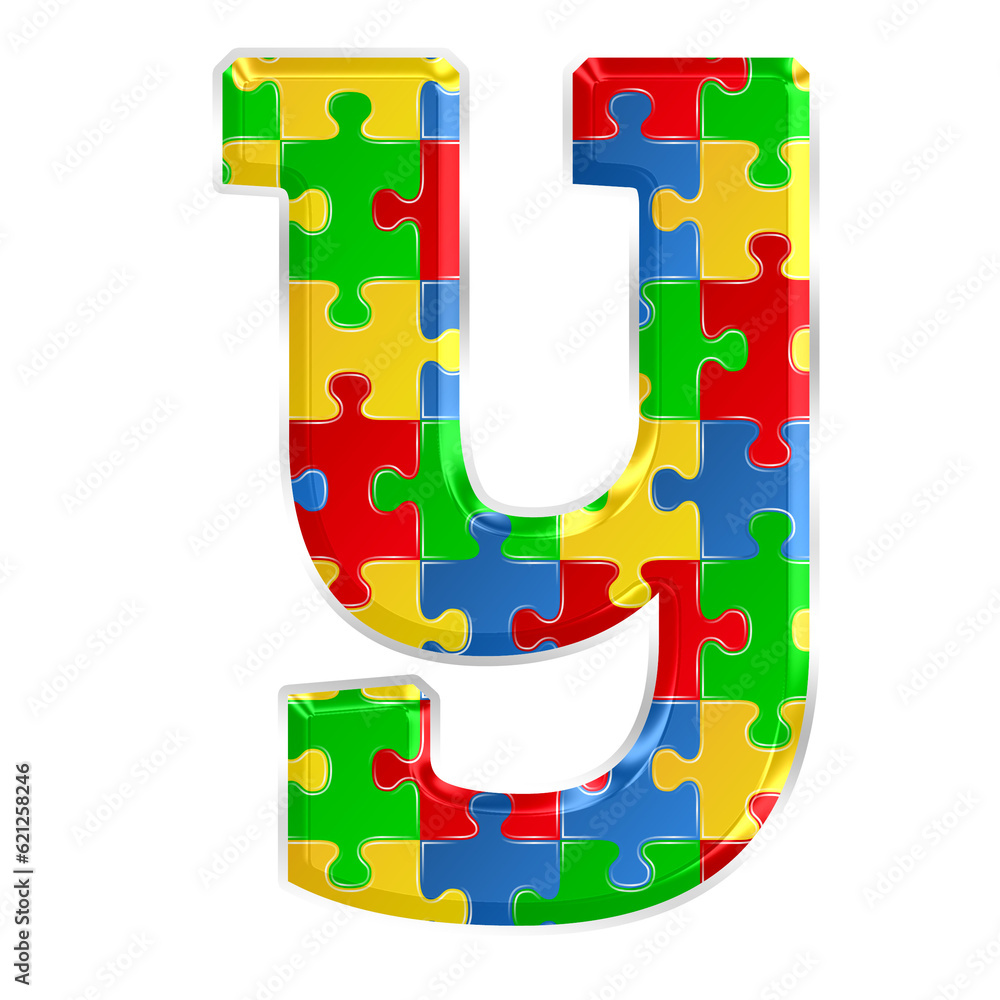 Fototapete Colorful puzzle alphabet letter y, isolated on transparent background, lowercase. This is a part of a set which also includes numbers, symbols, and shapes.