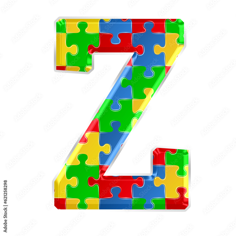 Fototapete colorful puzzle alphabet letter z, isolated on transparent background, uppercase. this is a part of 