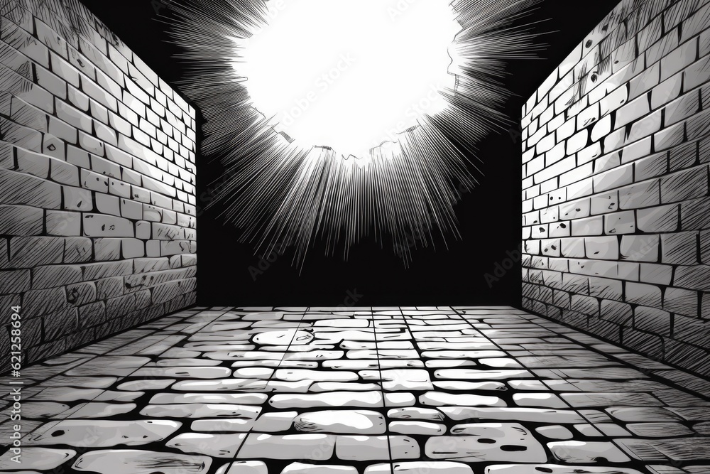 Poster monochromatic light at the end of a tunnel. generative ai