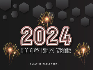 Vector happy new year 2024 modern style 3D text effect.