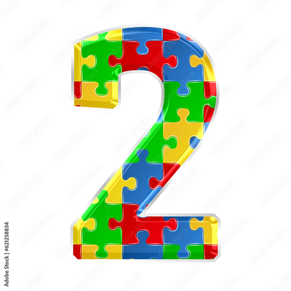 Fototapete colorful puzzle number 2 isolated on transparent background. this is a part of a set which also incl