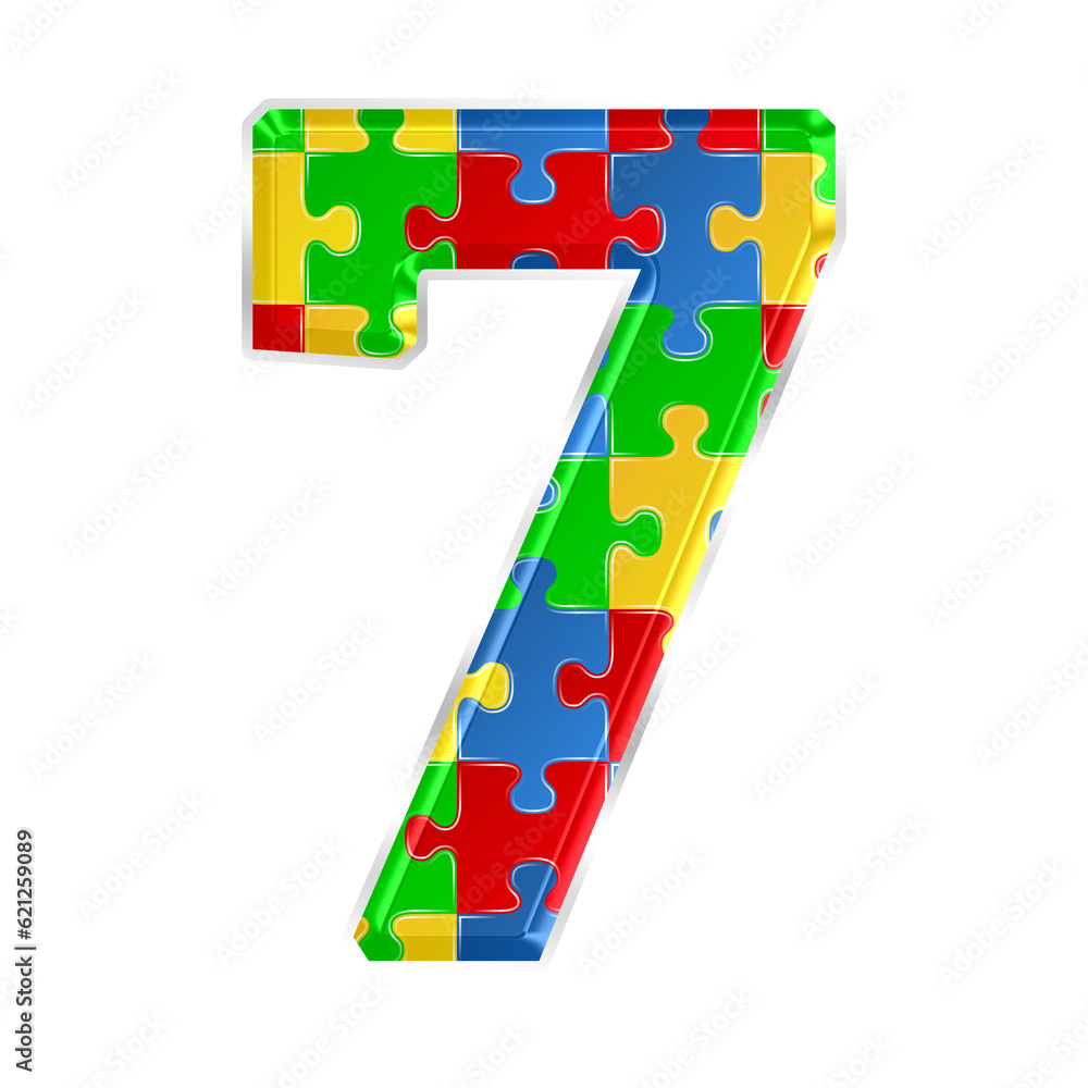 Fototapete colorful puzzle number 7 isolated on transparent background. this is a part of a set which also incl