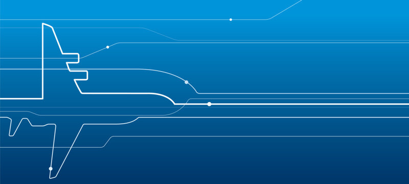 Avia transport. Airplane outline illustration for your project. White lines image on blue background. Vector design art