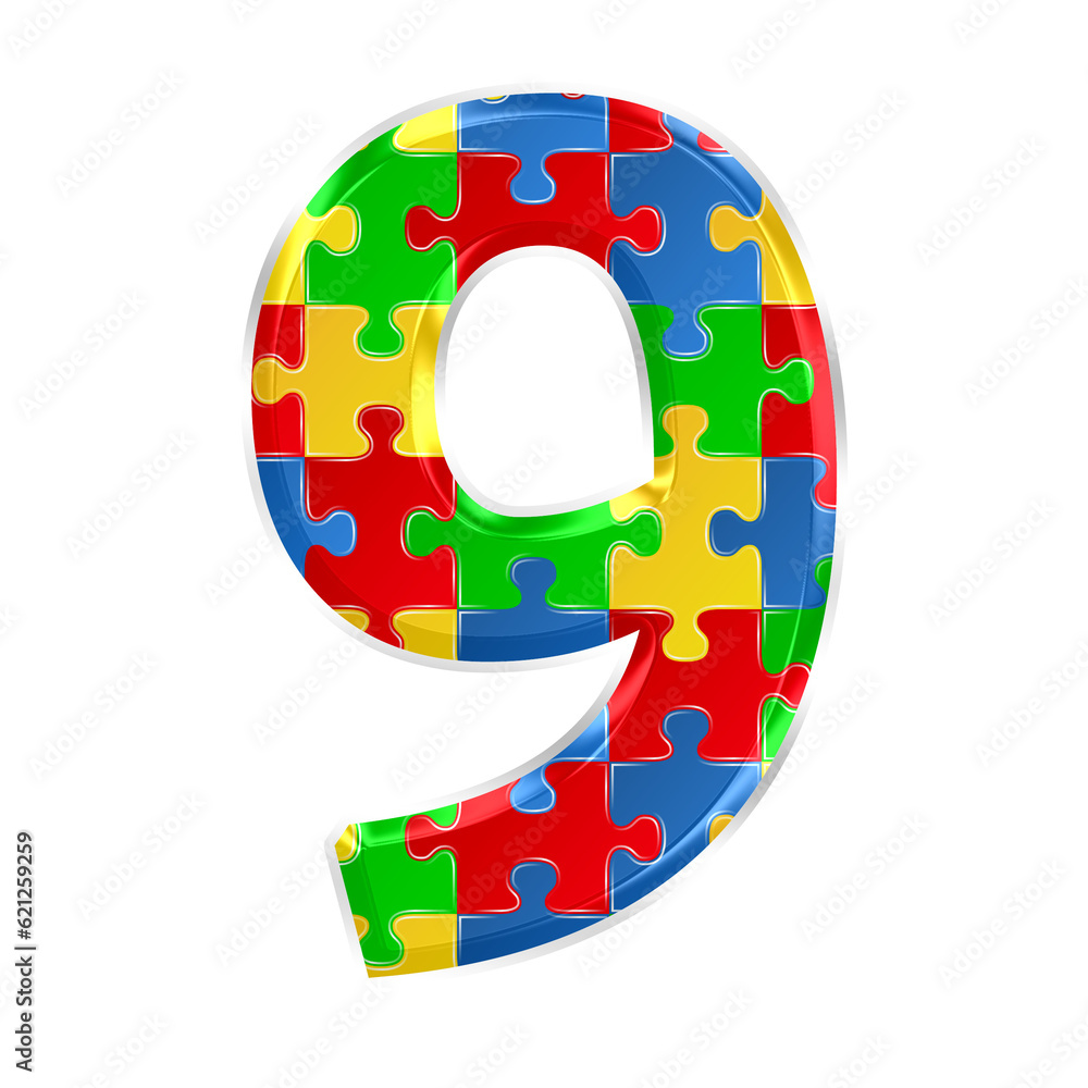 Fototapete colorful puzzle number 9 isolated on transparent background. this is a part of a set which also incl