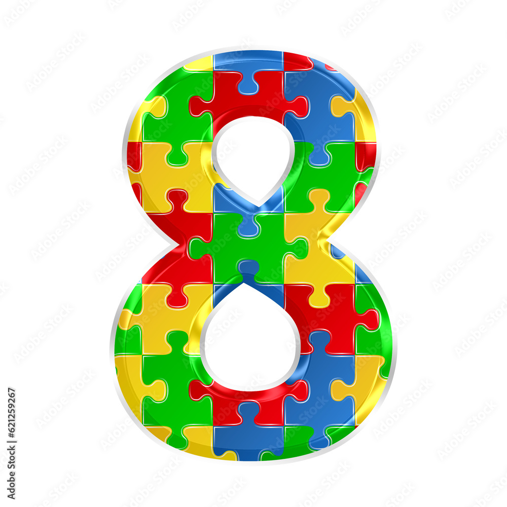 Fototapete colorful puzzle number 8 isolated on transparent background. this is a part of a set which also incl