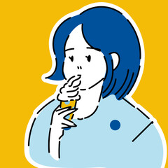 ソフトクリームを食べている女の子の手描きイラスト