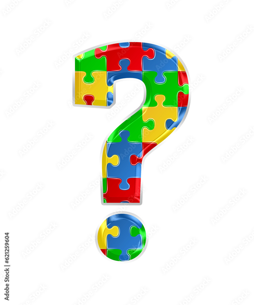 Fototapete colorful puzzle question mark symbol isolated on transparent background. this is a part of a set whi
