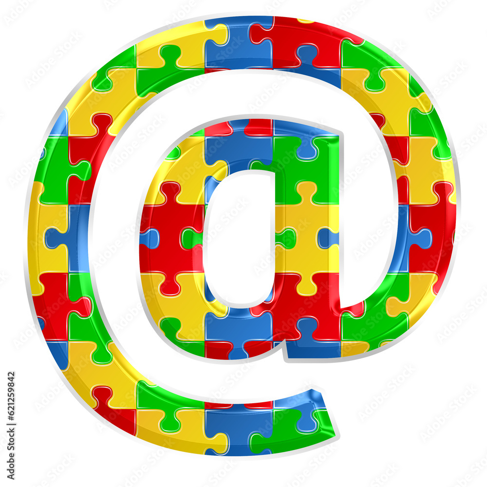 Fototapete colorful puzzle at sign symbol isolated on transparent background. this is a part of a set which als