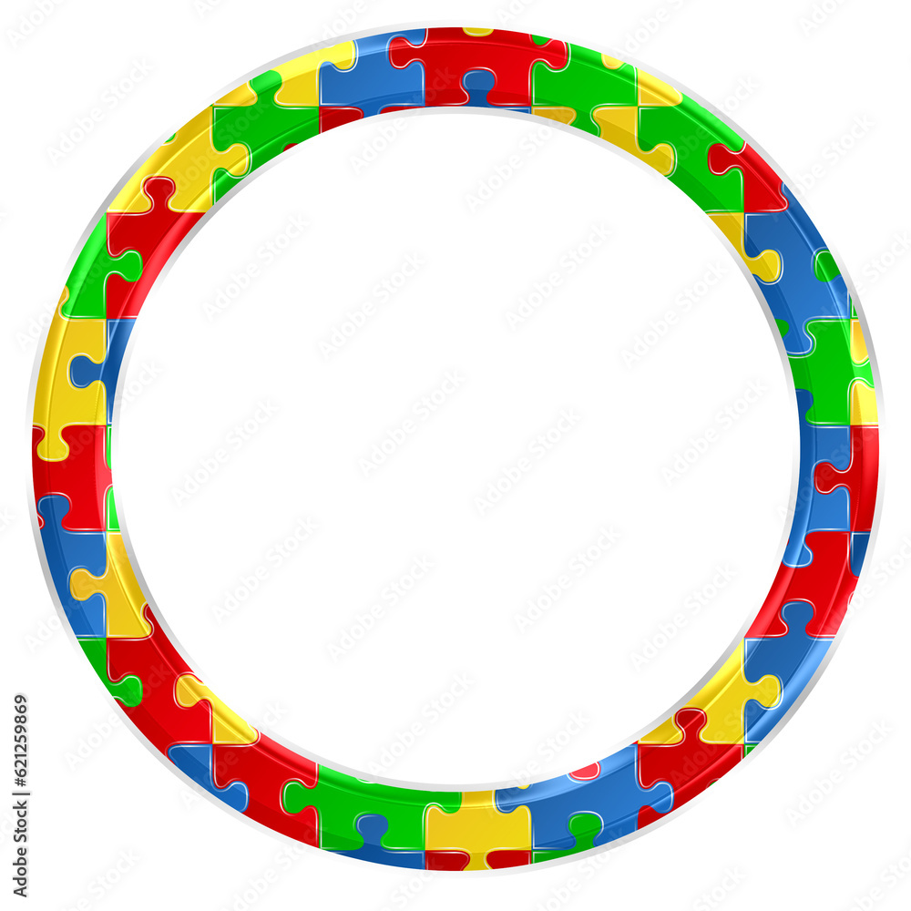 Fototapete colorful puzzle circle round frame isolated on transparent background. this is a part of a set which