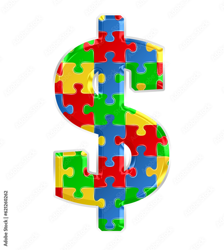 Fototapete colorful puzzle dollar currency symbol isolated on transparent background. this is a part of a set w