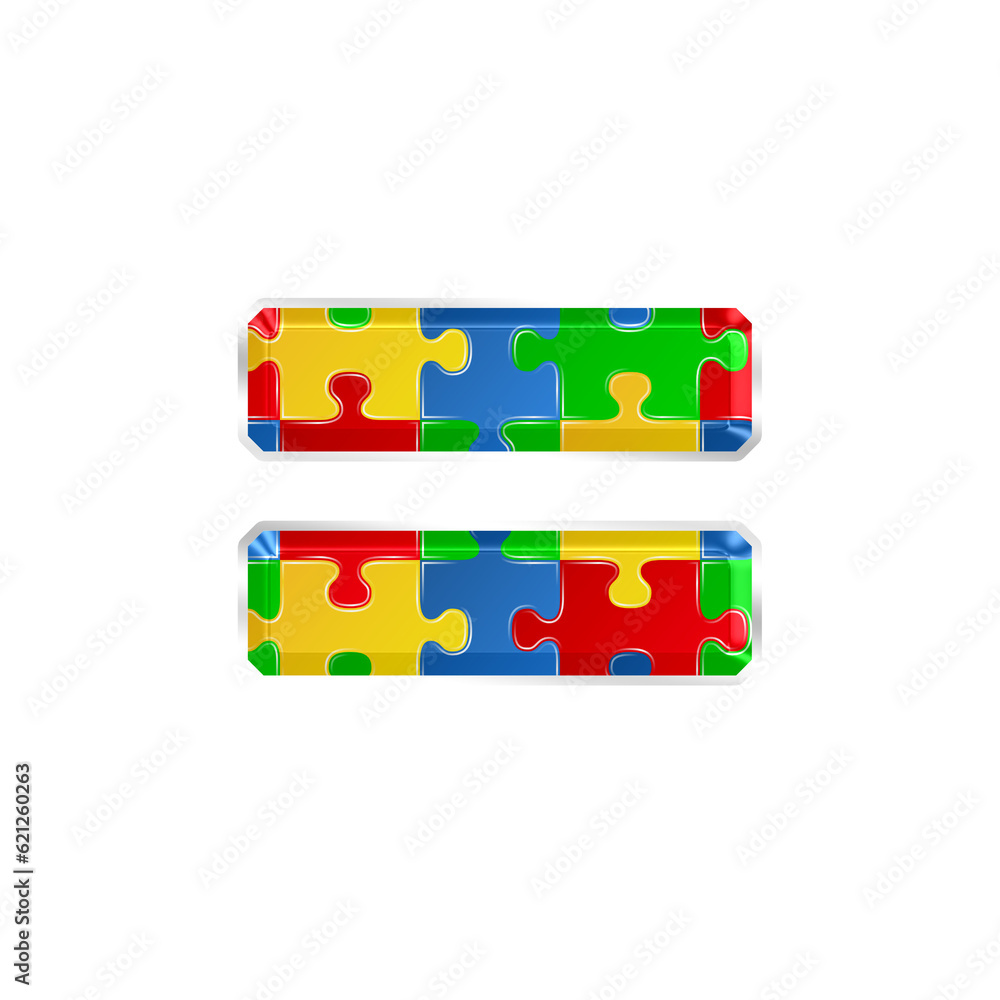 Fototapete colorful puzzle equal sign symbol isolated on transparent background. this is a part of a set which 